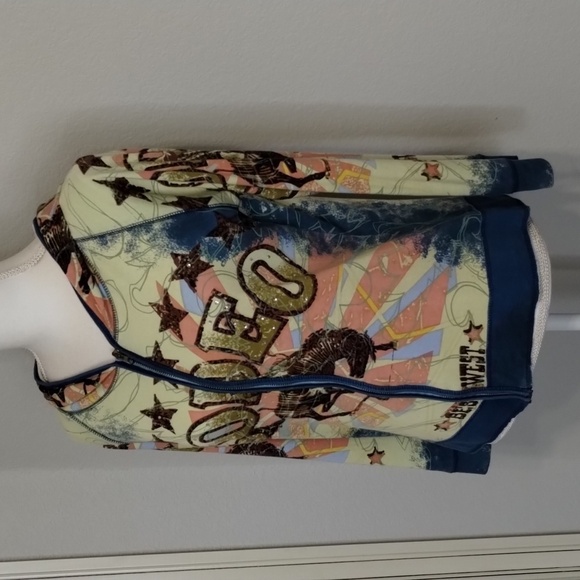 Moda USA Zip Jacket Rodeo Rhinestones Long Sleeve Blue Pink Large - Picture 2 of 10